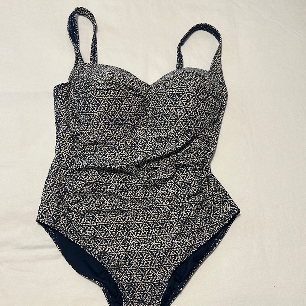 Elegant Navy Patterned Women's One Piece Swimsuit